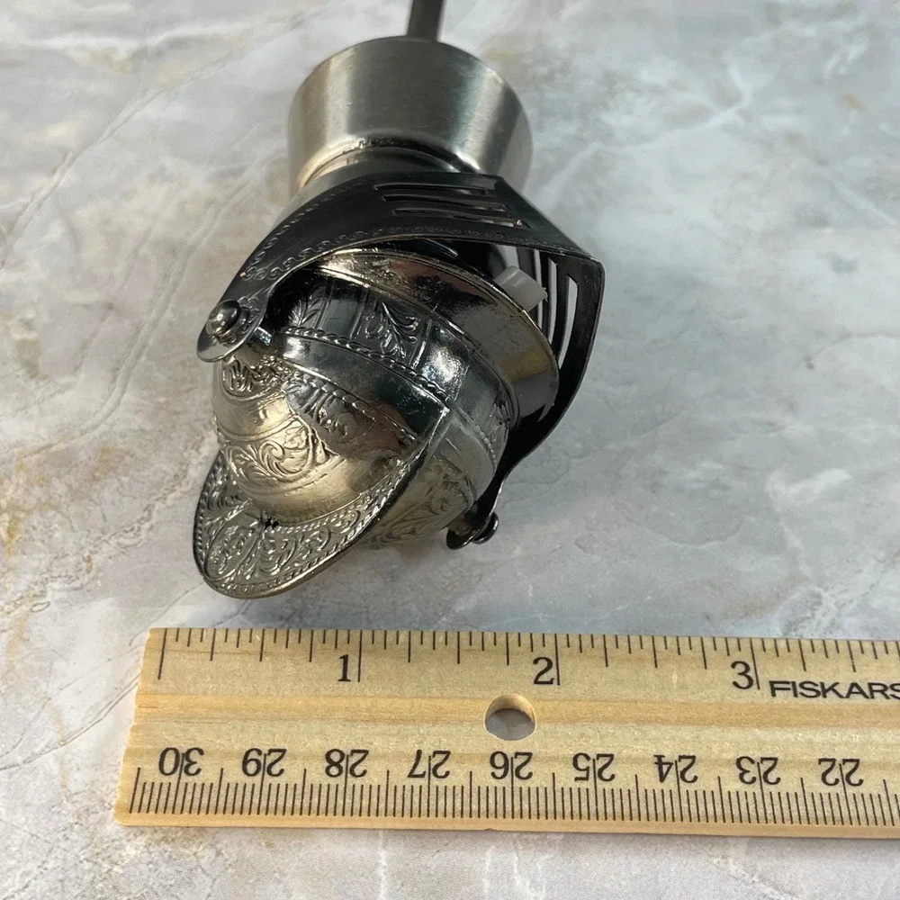 Vintage Medieval Knight Helmet Liquor Pourer Silver Metal Barware Movable Visor